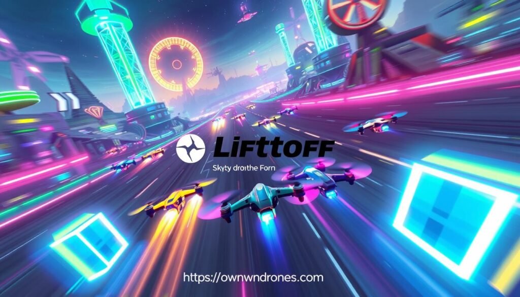 Liftoff drone simulator screenshot showcasing a Skyd race